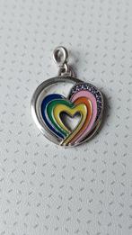 Originele Pandora bedel medaillon hanger gekleurd hart, Ophalen of Verzenden, Zo goed als nieuw, Hart, Zilver