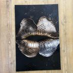 Plexiglas schilderij gouden lippen 60x90 cm, Huis en Inrichting, Oorspronkelijke maker, Nieuw, Print, Info@demuurdecoratie.nl