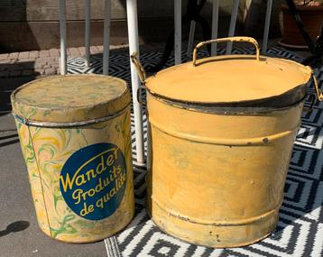 Oude verzamelaarsblikken in mooi groot form. org. Oud geel beschikbaar voor biedingen