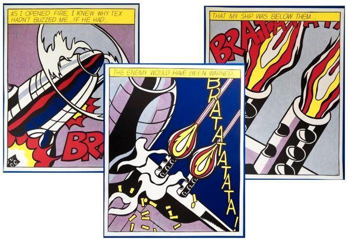 Roy Lichtenstein - Triptiek - "As I opened Fire...", Antiek en Kunst, Kunst | Litho's en Zeefdrukken, Verzenden