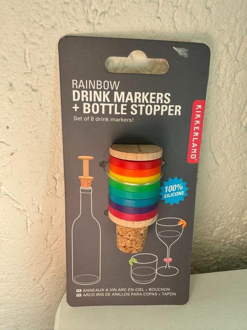 Kikkerland - Regenboog Wijnringen + Stopper, Huis en Inrichting, Keuken | Servies, Nieuw, Glas of Glazen, Ophalen of Verzenden