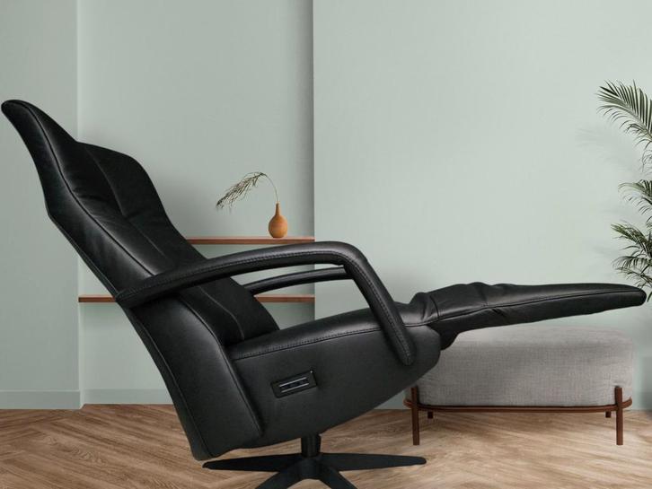 2x Gealux accu relaxfauteuil zwart leer draai relax stoel, Huis en Inrichting, Fauteuils, Zo goed als nieuw, Leer, 50 tot 75 cm