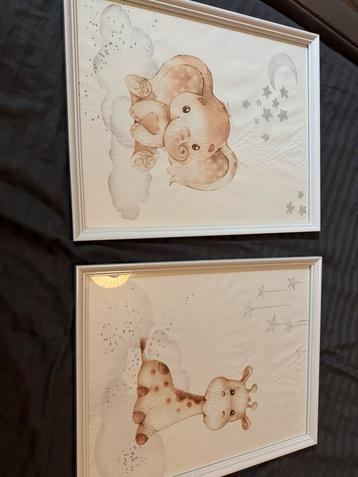 Set baby- kinderkamer posters, olifant en giraffe (53x43 cm) beschikbaar voor biedingen