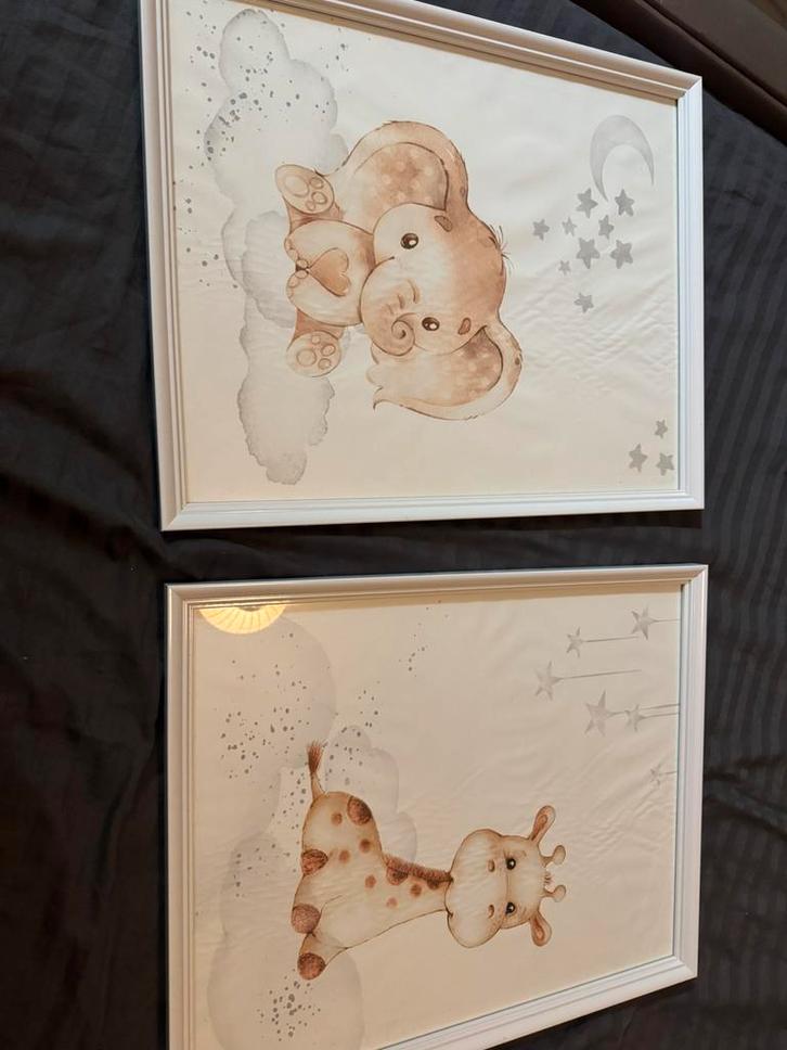Set baby- kinderkamer posters, olifant en giraffe (53x43 cm), Huis en Inrichting, Woonaccessoires | Lijsten, Zo goed als nieuw