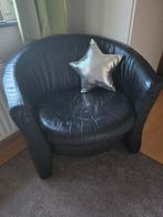 Zwarte leren fauteuil, Huis en Inrichting, Fauteuils, Ophalen, Gebruikt, Modern, 50 tot 75 cm