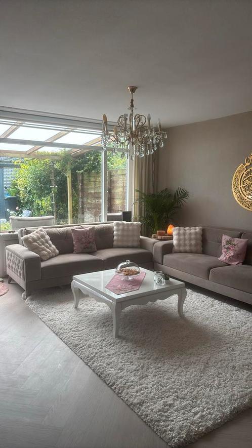 3 zits Bankstel lichtbruin/cremekleur, Huis en Inrichting, Banken | Complete zithoeken, Zo goed als nieuw, Ophalen of Verzenden