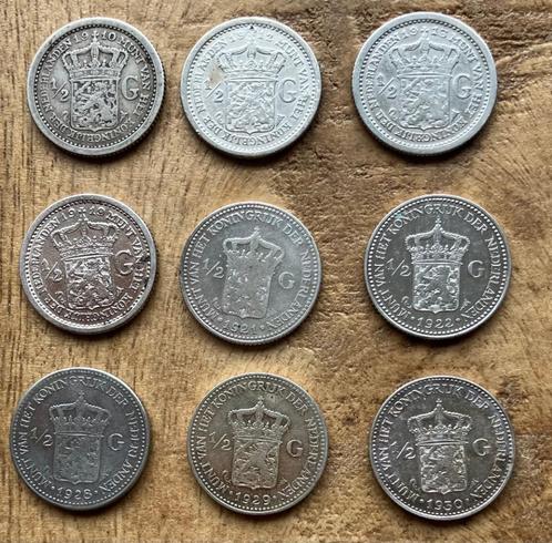 compleet setje halve guldens Wilhelmina, Postzegels en Munten, Munten | Nederland, Setje, ½ gulden, Koningin Wilhelmina, Zilver
