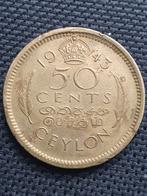 50 cent 1943 Ceylon, Postzegels en Munten, Munten | Azië, Ophalen of Verzenden, Zuid-Azië, Losse munt