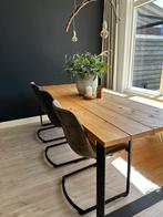 3 eetkamerstoelen met leuning (antraciet en groen), Ophalen, Metaal, Drie, Zo goed als nieuw