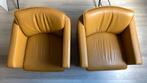 Twee Leolux Fiabo Lederen Fauteuils okerkleurig, Huis en Inrichting, Fauteuils, Ophalen, Gebruikt, Minder dan 75 cm, Vintage