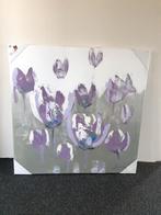 Mooi schilderij met paars lila bloemen. 1x1m, Antiek en Kunst, Ophalen