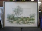 Tekening aquarel schilderij met lijst jan thiele  94 x 75, Ophalen, Zo goed als nieuw, 75 cm of meer, 50 tot 75 cm
