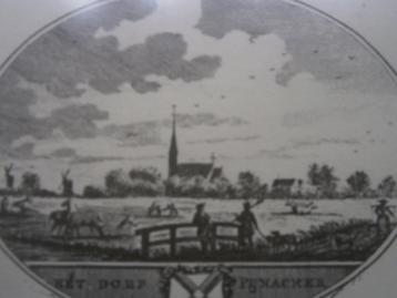 In houten lijstje drukgravure van het dorpje Pijnacker beschikbaar voor biedingen