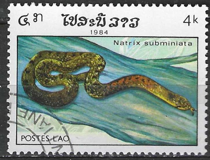 Laos 1984 - Yvert 602 - Reptielen - Natrix subminiata (ST), Postzegels en Munten, Postzegels | Azië, Zuidoost-Azië, Verzenden