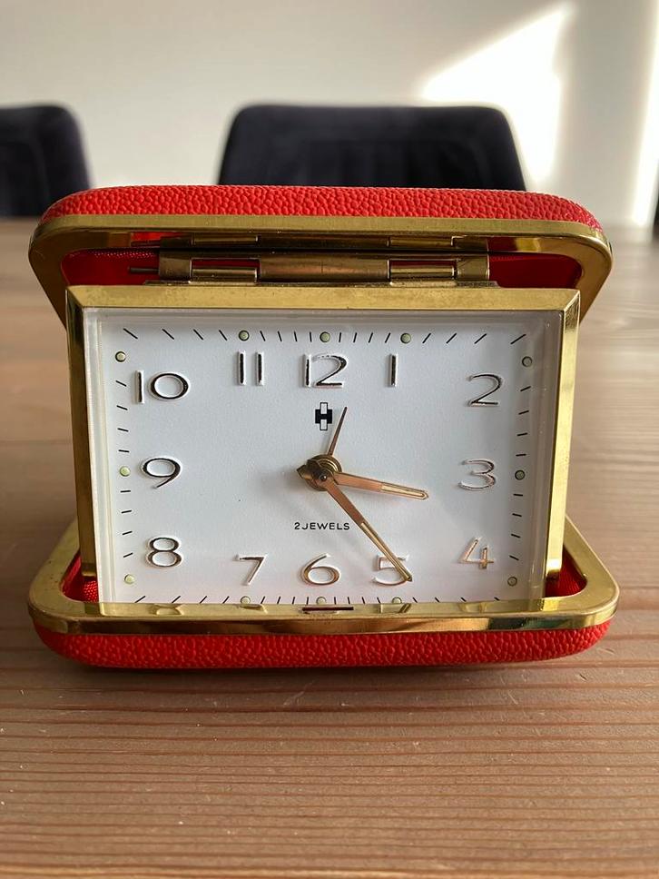Vintage Duitse 2 Jewels Reiswekker - Jaren 70 - werkend, Antiek en Kunst, Antiek | Klokken, Ophalen of Verzenden
