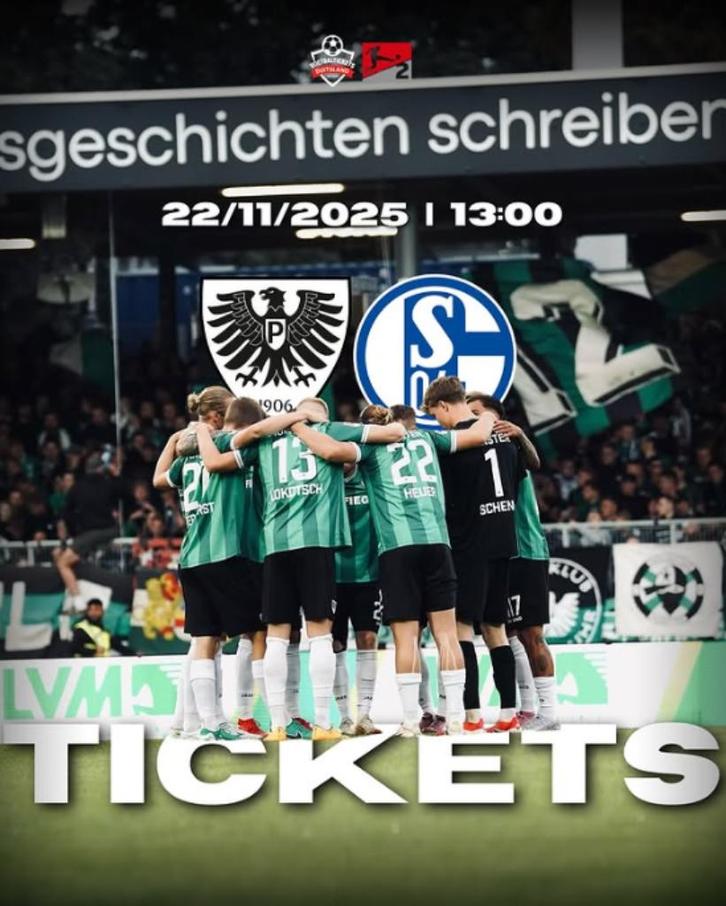 Preussen Münster - Schalke 04 Tickets, Tickets en Kaartjes, Sport | Voetbal, Twee personen, November, Losse kaart, Buitenland