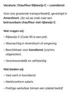 Gezocht chaffeur Rijbewis C ( geen zzp’er), Vacatures, 33 - 40 uur, Freelance of Uitzendbasis