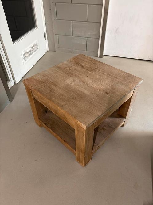 Houten Bijzettafel Teak Vierkant Landelijk, Huis en Inrichting, Tafels | Bijzettafels, Gebruikt, Vierkant, 45 tot 60 cm, 55 tot 75 cm