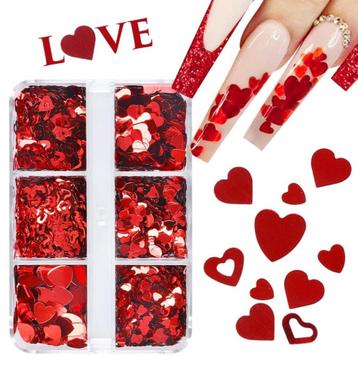 Hart Glitter Flakes in doos. Nagels/Nail art/Nagelstyliste. beschikbaar voor biedingen