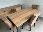 RUSTIEKE HOUTEN TAFEL/ ELEGANTE STOELEN., Ophalen of Verzenden, Zo goed als nieuw