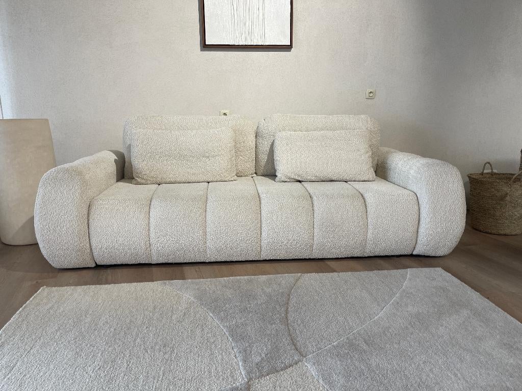 Slaapbank bouclé met opbergruimte NIEUW, Ophalen, 250 tot 300 cm, Japandi, Scandinavisch, Modern, 100 tot 125 cm