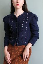 Vintage nacht blauw Oostenrijks bloemen vest S, Zo goed als nieuw, Vintage, Maat 36 (S), Verzenden