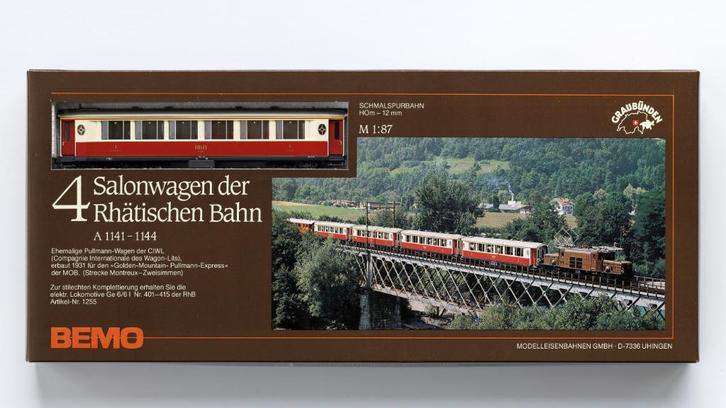 Bemo Rh.B. 4-delige Salonwagenset (Rood/Creme) (H0m), Hobby en Vrije tijd, Modeltreinen | H0, Nieuw, Wagon, Gelijkstroom, Overige merken