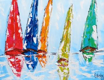 Schilderij kleurrijke zeilbootjes beschikbaar voor biedingen