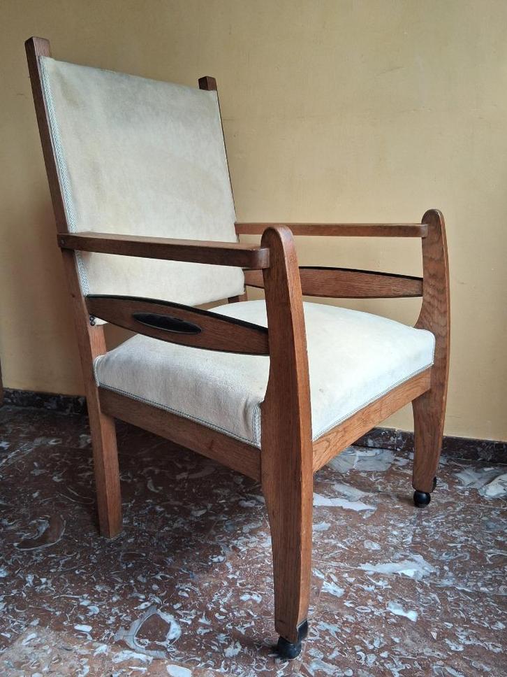 Antieke Art Deco Fauteuil, eikenhout & ebbenhout 1910/1920, Antiek en Kunst, Antiek | Meubels | Stoelen en Banken, Ophalen