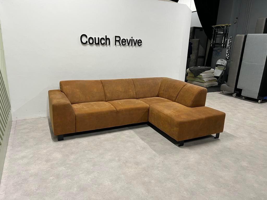 GRATIS LEVERING Z.G.A.N Cognac hoekbank 255x180 Gereinigd, Huis en Inrichting, Banken | Bankstellen, Zo goed als nieuw, Vierpersoons of meer