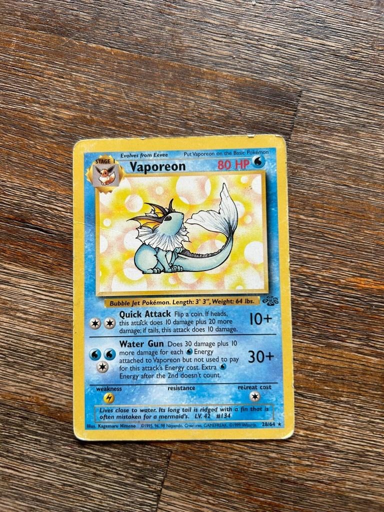 Pokémon Vaporeon – Jungle set – Rare, Ophalen of Verzenden, Gebruikt, Losse kaart, Foil