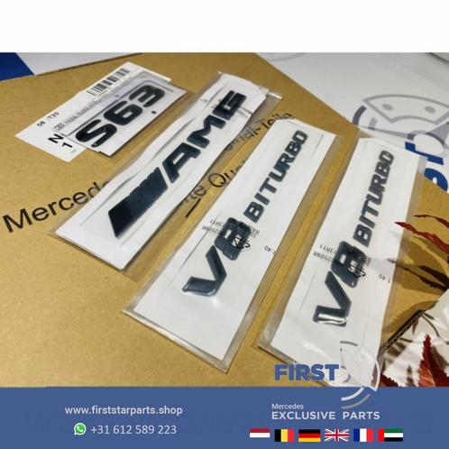 W221 W222 C217 W223 S63 V8 AMG LOGO SET ZWART EMBLEMEN SET M, Auto-onderdelen, Carrosserie en Plaatwerk, Mercedes-Benz, Gebruikt