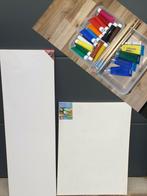 Schildersdoeken + kwasten + acrylverf, Ophalen, Zo goed als nieuw