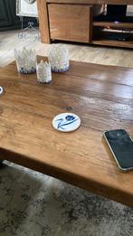 Salontafel oude wagon/grenen delen met ijzeren wielen, Huis en Inrichting, Tafels | Salontafels, Ophalen, Gebruikt, 100 tot 150 cm