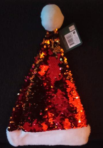 Kerstmuts sparkling pailletten rood met goud omkeerbaar beschikbaar voor biedingen