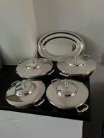 Nest van vier sierpannetjes, twee platte schalen en sauskom, Antiek en Kunst, Antiek | Schalen, Ophalen