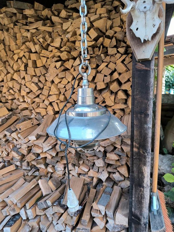 Industriële Hanglamp, Huis en Inrichting, Lampen | Hanglampen, Gebruikt, Minder dan 50 cm, Glas, Metaal, Ophalen of Verzenden