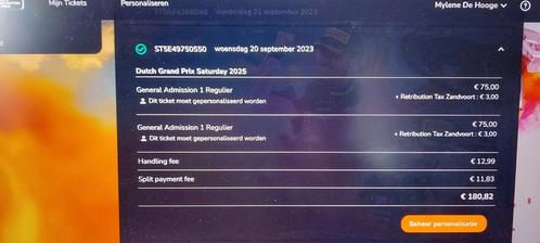 F1 DUTCH GRAND PRIX 2025 - 2 tickets voor za 30 aug
2025, Tickets en Kaartjes, Sport | Overige, Twee personen, Augustus