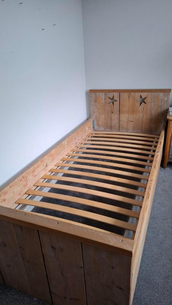 Steigerhouten 1 persoons bed, Ophalen, Gebruikt, 90 cm, Eenpersoons