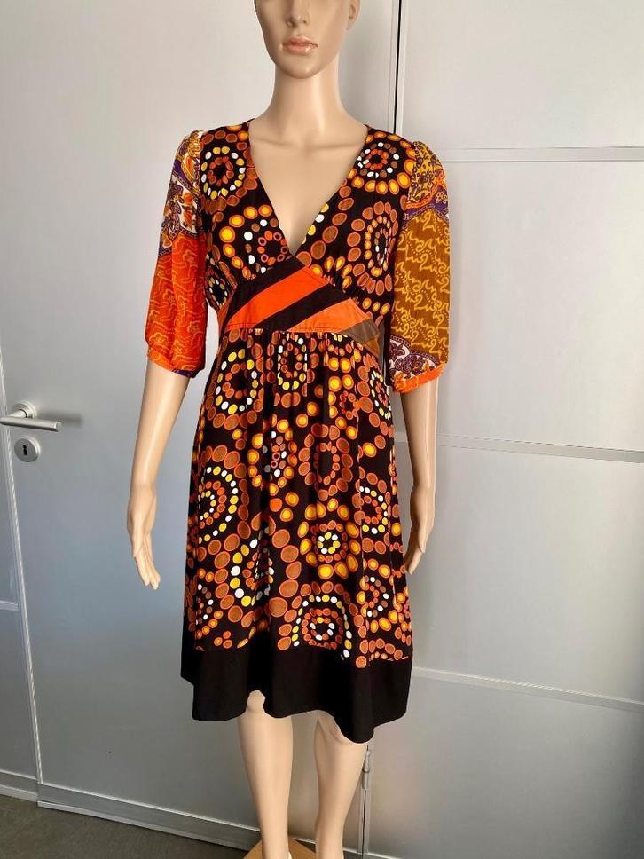 i462 Dept maat M=38/40 jurk jurkje oranje/zwart/geel, Kleding | Dames, Jurken, Zo goed als nieuw, Maat 38/40 (M), Oranje, Knielengte