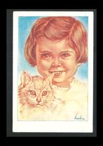 Meisje met poes illustrator Pieter Kuhn (1), Ophalen of Verzenden, 1920 tot 1940, Gelopen, Kinderen
