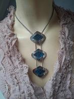 Mooie langwerpige vintage hanger met leer belegd, Sieraden, Tassen en Uiterlijk, Kettingen, Verzenden, Zilver, Overige materialen