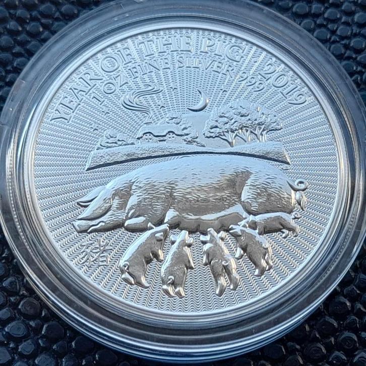 2019 UK Lunar - Year of the Pig - 1 oz silver, Postzegels en Munten, Munten | Europa | Niet-Euromunten, Overige landen, Zilver