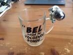 Glazen bierpul met bel. "BEL voor de volgende ronde", Huis en Inrichting, Keuken | Servies, Ophalen of Verzenden, Glas, Glas of Glazen