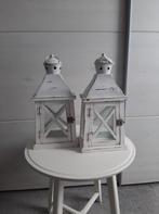 2 witte houten decoratieve lantaarns., Huis en Inrichting, Gebruikt, Wit, Ophalen of Verzenden, Hout