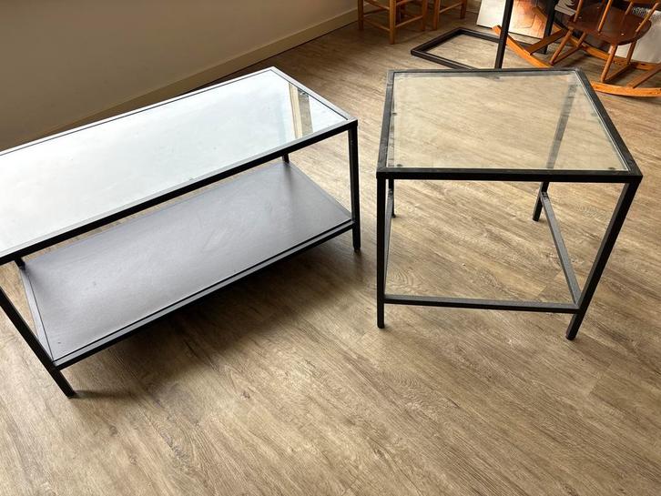 Glazen Salontafels - Set van 2, Huis en Inrichting, Tafels | Sidetables, Gebruikt, 50 tot 75 cm, 100 tot 150 cm, Rechthoekig, Glas