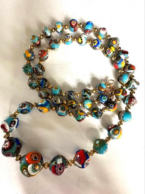 Vintage Millefiori Murano Venetiaans glas kralen ketting, Sieraden, Tassen en Uiterlijk, Kettingen, Gebruikt, Overige materialen