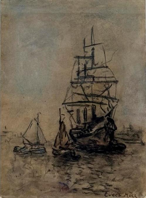 Pendant clipper - Evert Moll - Werk op papier, Antiek en Kunst, Kunst | Schilderijen | Modern, Ophalen