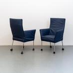 8 Montis Chaplin eetkamerstoelen kobaltblauw - verrijdbaar, Ophalen of Verzenden, Nieuw, Leer