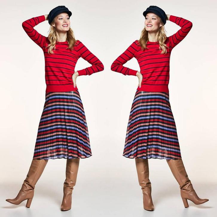 ZGAN! Mooie gestreepte plissé rok van Steps maat 40!, Kleding | Dames, Rokken, Zo goed als nieuw, Maat 38/40 (M), Rood, Onder de knie